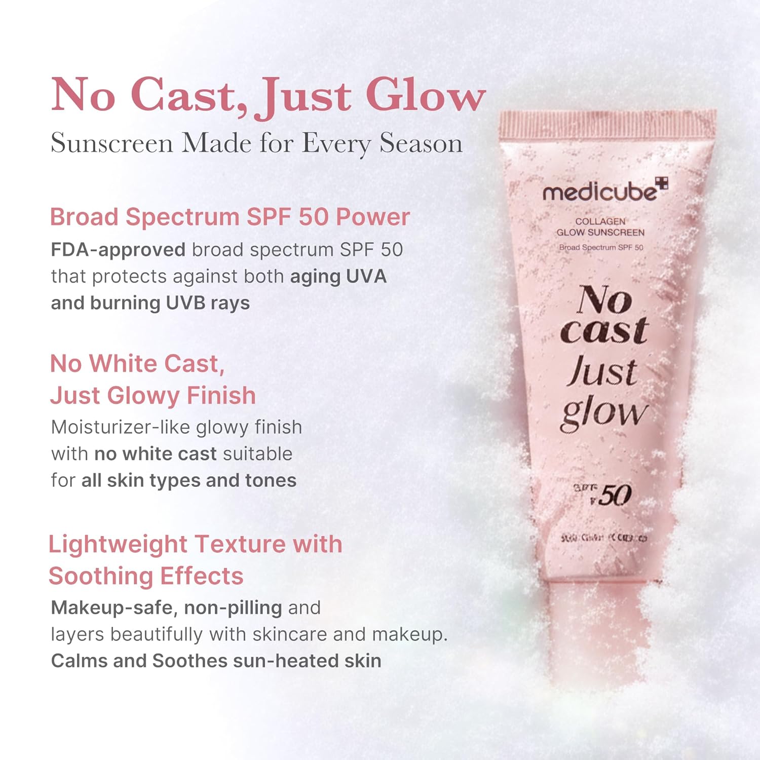 medicube No Cast Just Glow Collagen Sunscreen | SPF 50 Broad Spectrum Face Sunscreen | Lightweight, Non-Sticky, Hydrating Formula | Peptide, Cica for Soothing & Glow | Stocking Stuffers for Women-1